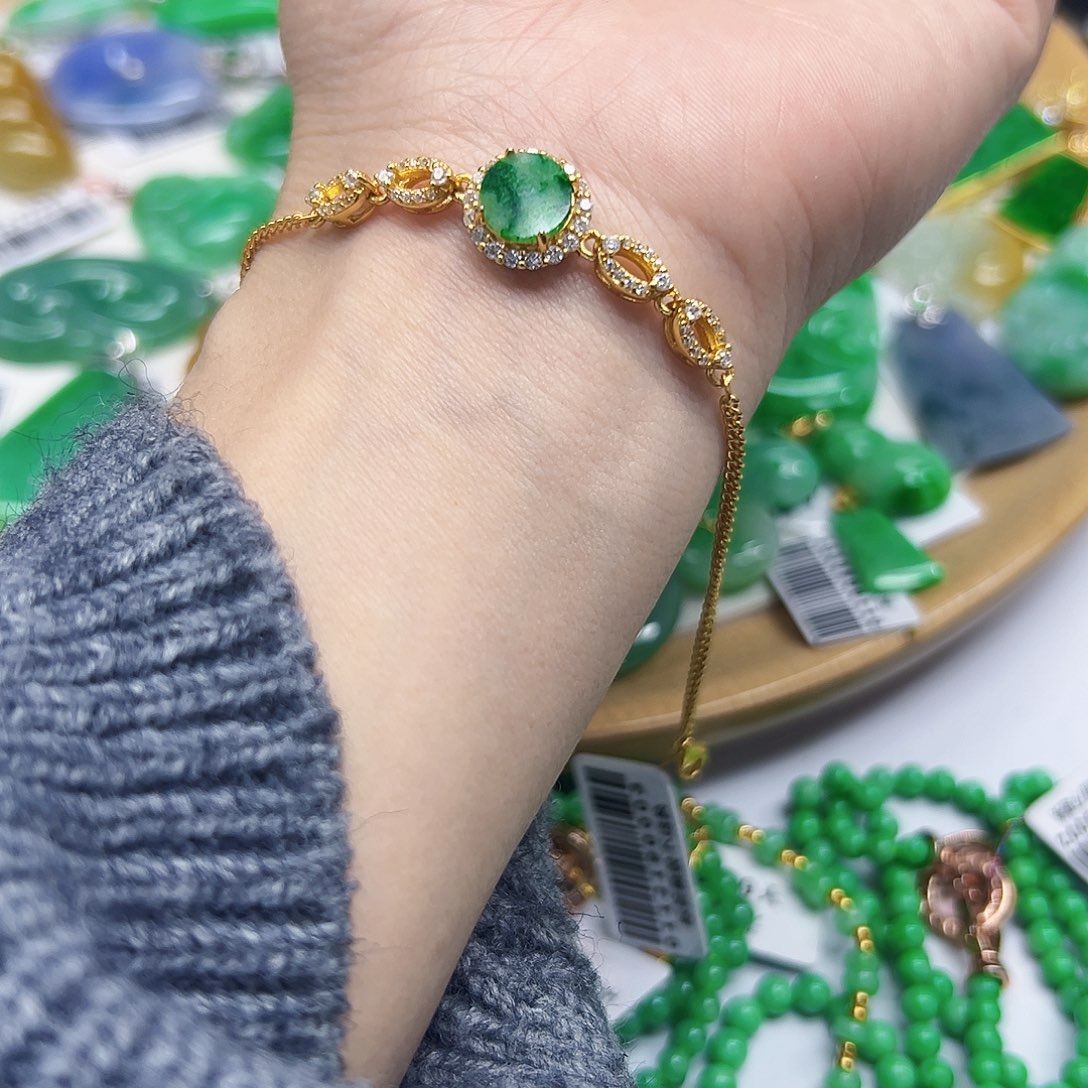 翡翠手链银S925镶嵌天然缅料A货一件