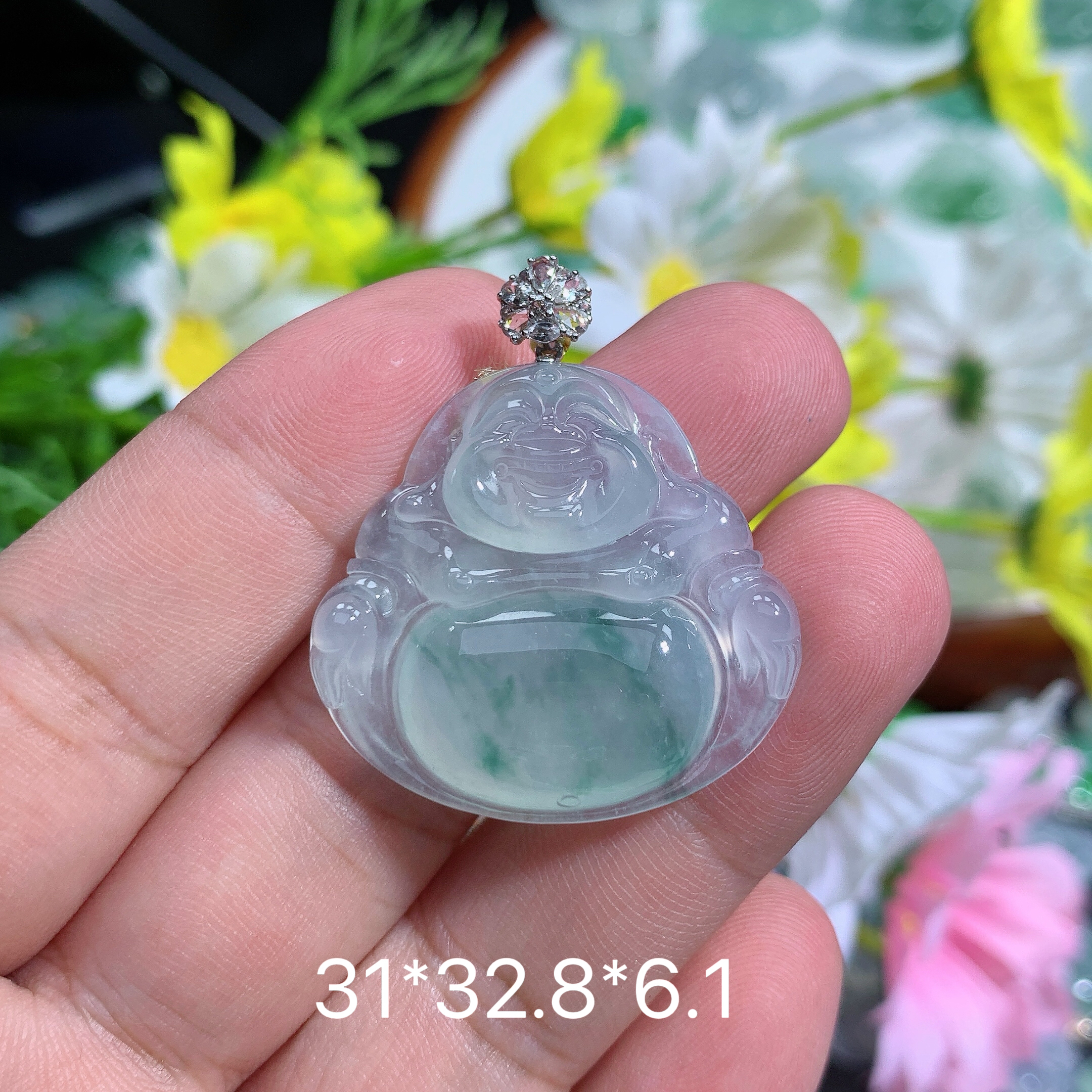缅甸天然翡翠A货冰种飘花佛公吊坠业百搭气质精美礼物精致冰透
