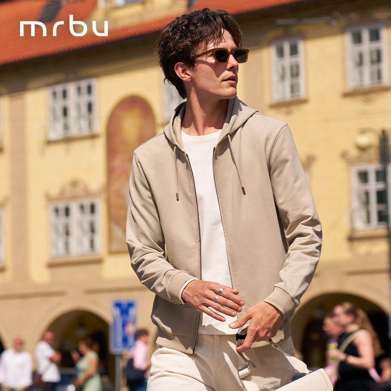 Mr.Bu布先生长袖开衫卫衣两侧隐形插袋设计秋冬连帽男上衣KT16627