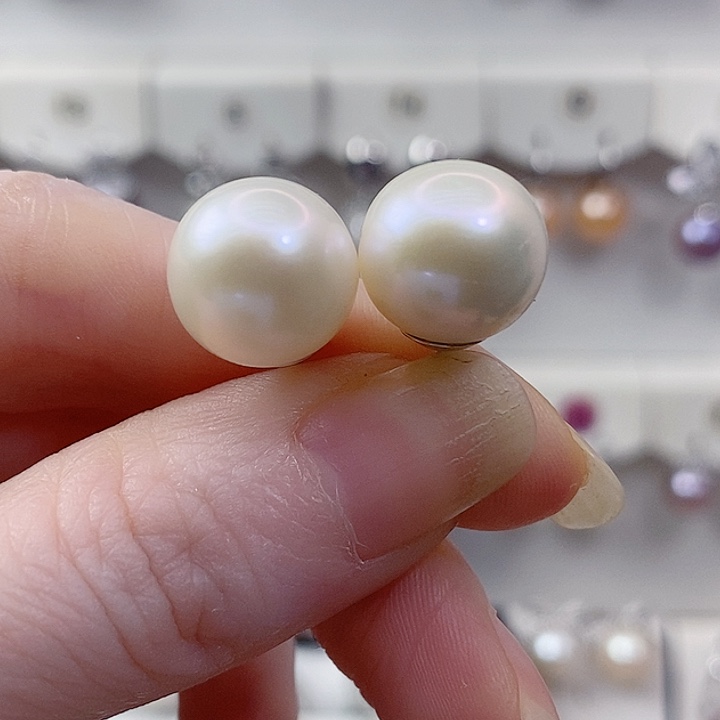 淡水珍珠银S925镶嵌耳饰12+A