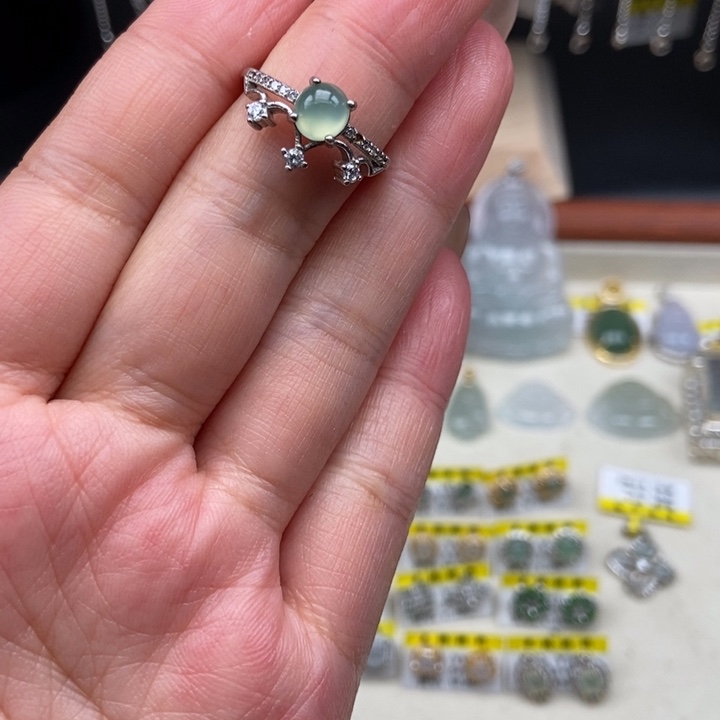****舞翡翠银S925镶嵌戒指蛋面