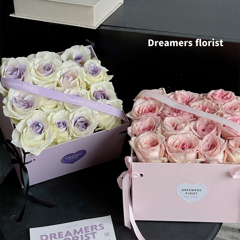 七夕节新款甜心绑带花盒鲜花包装礼盒送女友花束浪漫包装盒材料