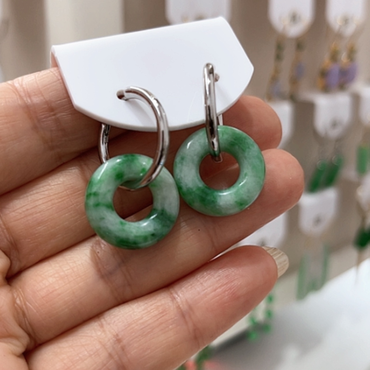 【闪购商品】翡翠耳饰银S925镶嵌翡翠耳坠