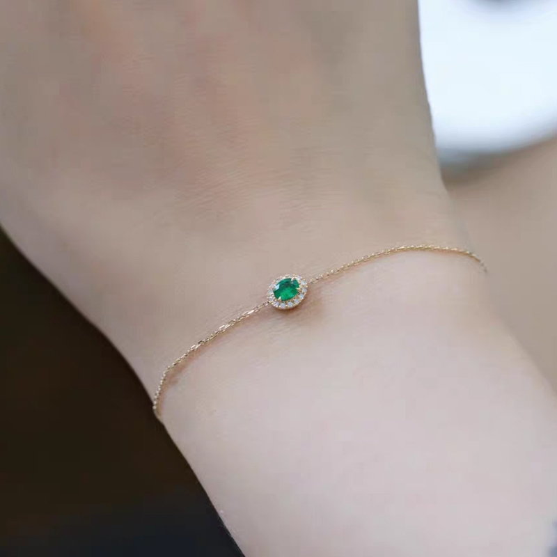 18K金镶嵌祖母绿手链精致百搭细手链
