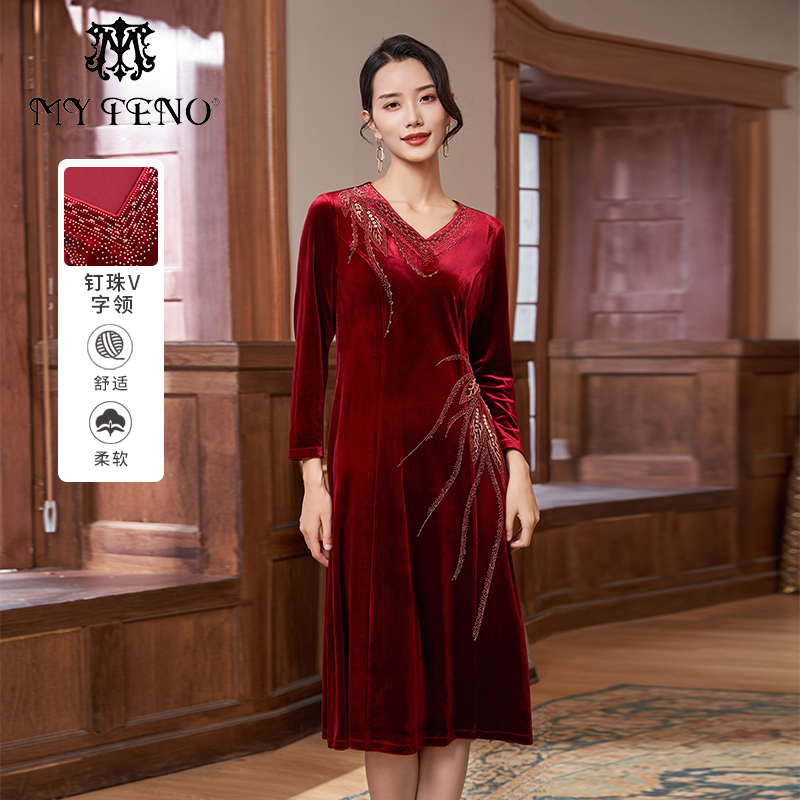MY TENO/马天奴马天奴VRA659气质长袖高贵中长款柔软舒适宴会