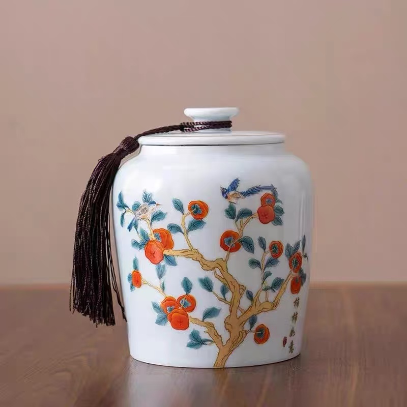 柿柿如意陶瓷茶叶罐防潮罐-F428壹