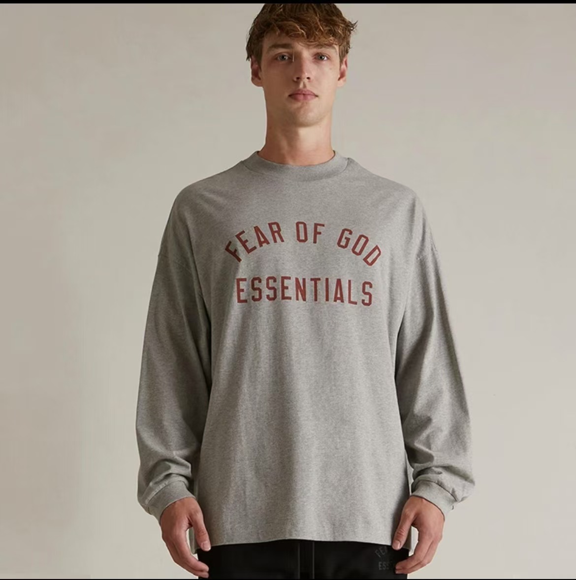 复线ess-半弧形印花字母大标长袖T恤 美式高街男女同款运动休闲