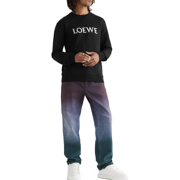99新 LOEWE/罗意威 5812/SS23 黑色logo字母刺绣圆领长袖卫衣/S码