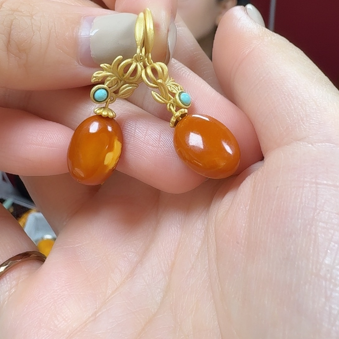 蜜蜡银S925镶嵌耳饰耳坠