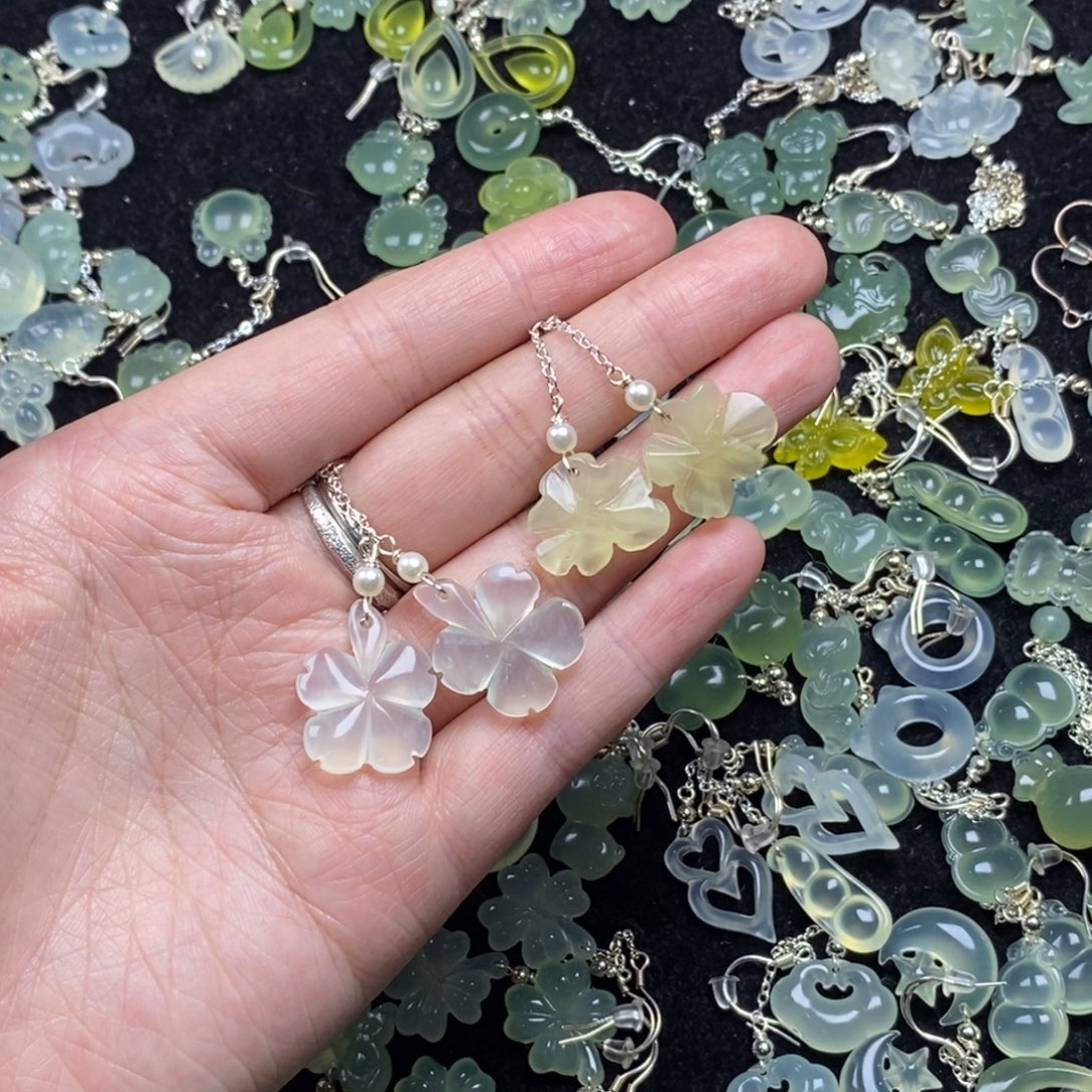 海***棠蛇纹石玉未镶嵌耳饰耳环挂件项链