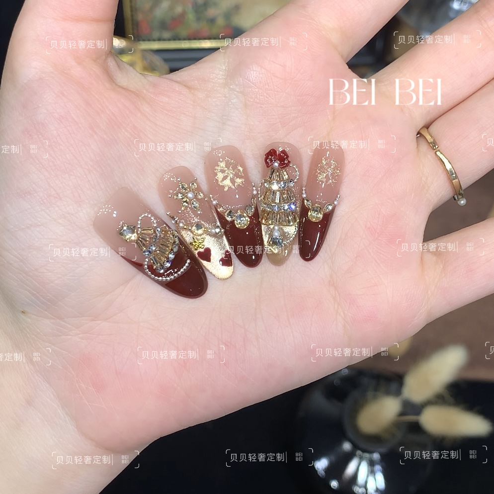 【圣诞夜】贝贝手工美甲-可重复佩戴-掉钻包补-10片装