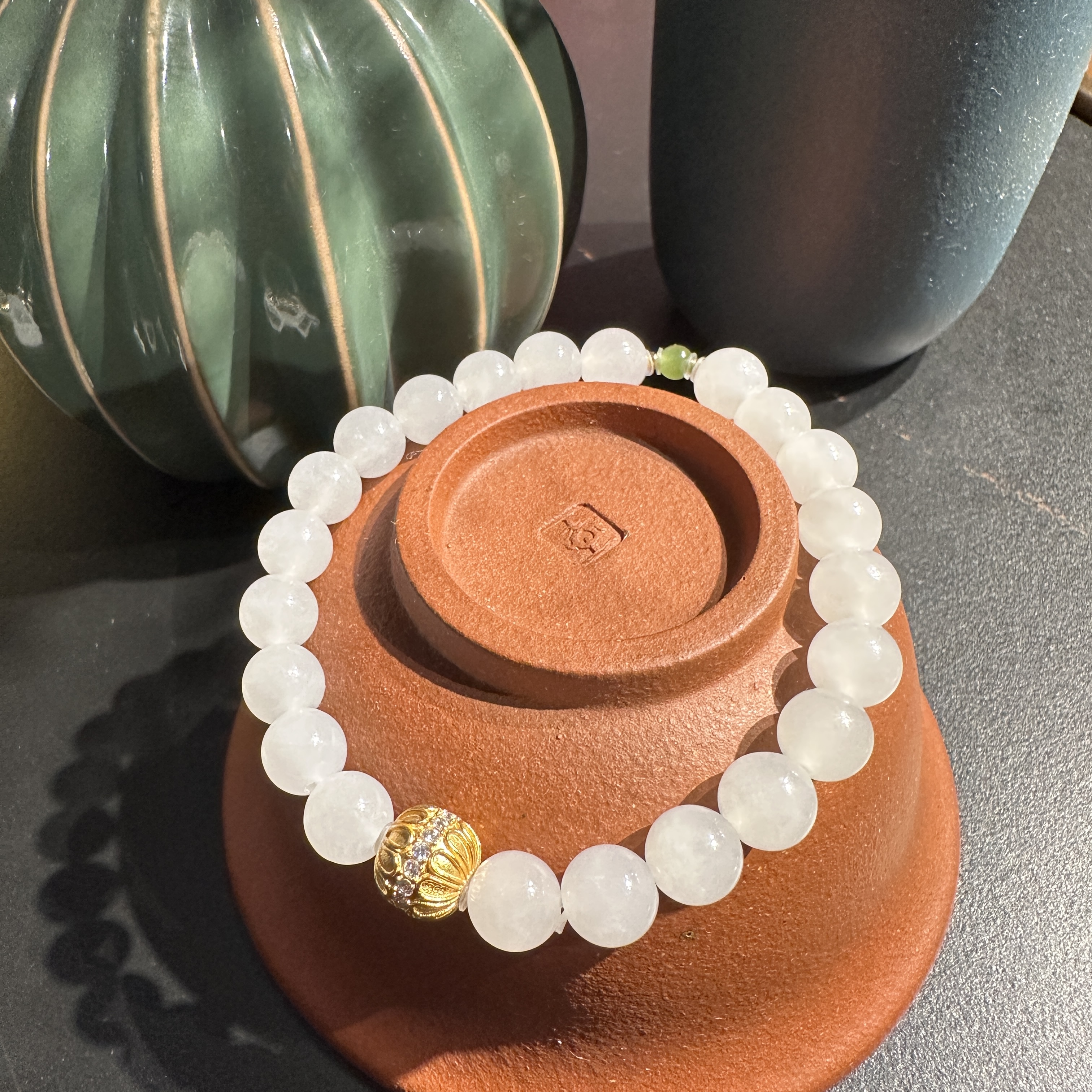 和田玉白玉手串 搭配S925银珠子