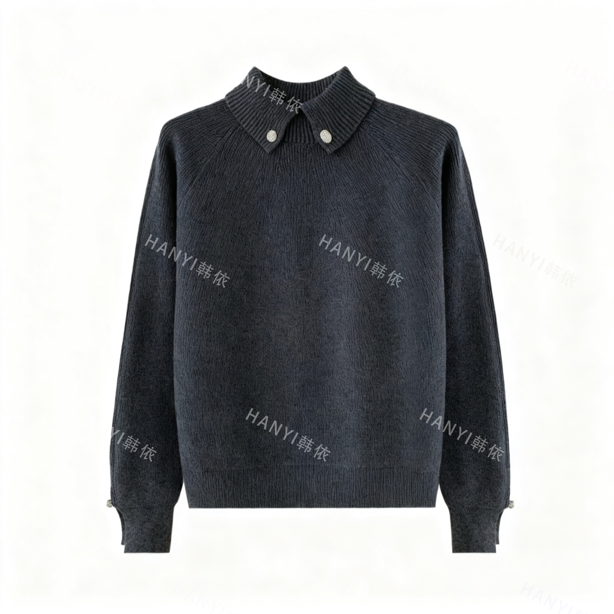 韩系翻领灰色针织衫女2025秋冬新款设计感慵懒百搭显瘦毛衣外套女