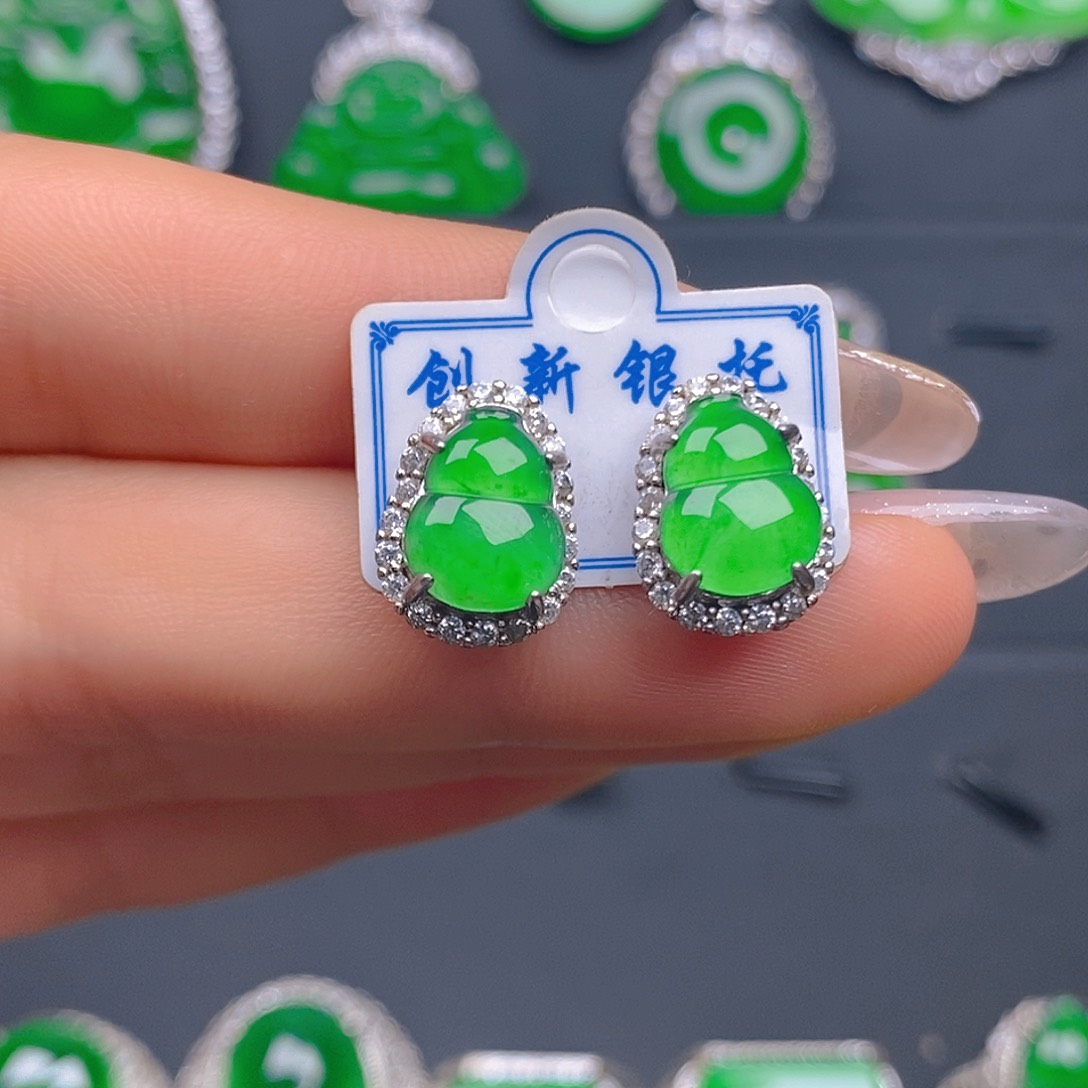 银S925镶嵌翡翠耳饰