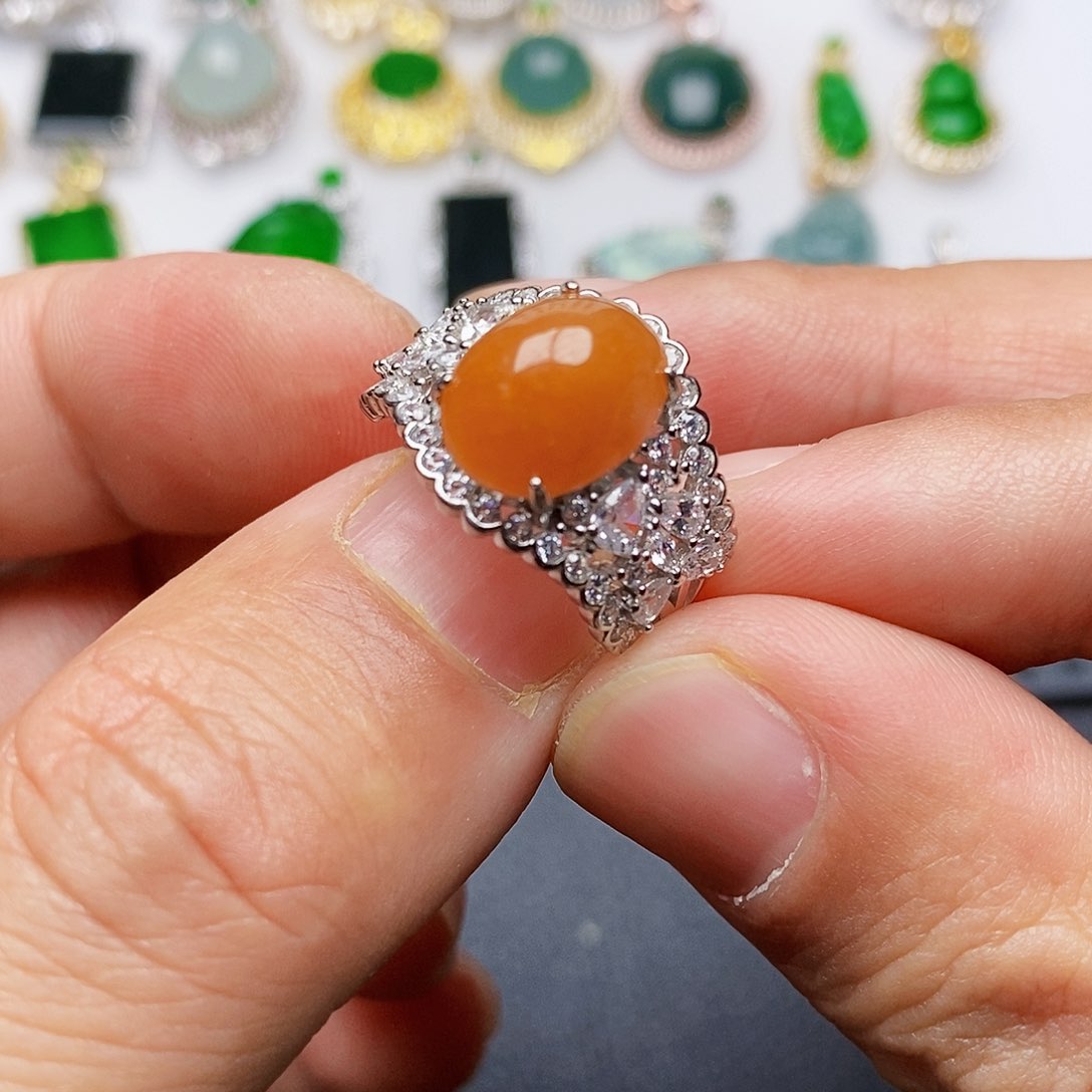 翡翠戒指银S925镶嵌戒指