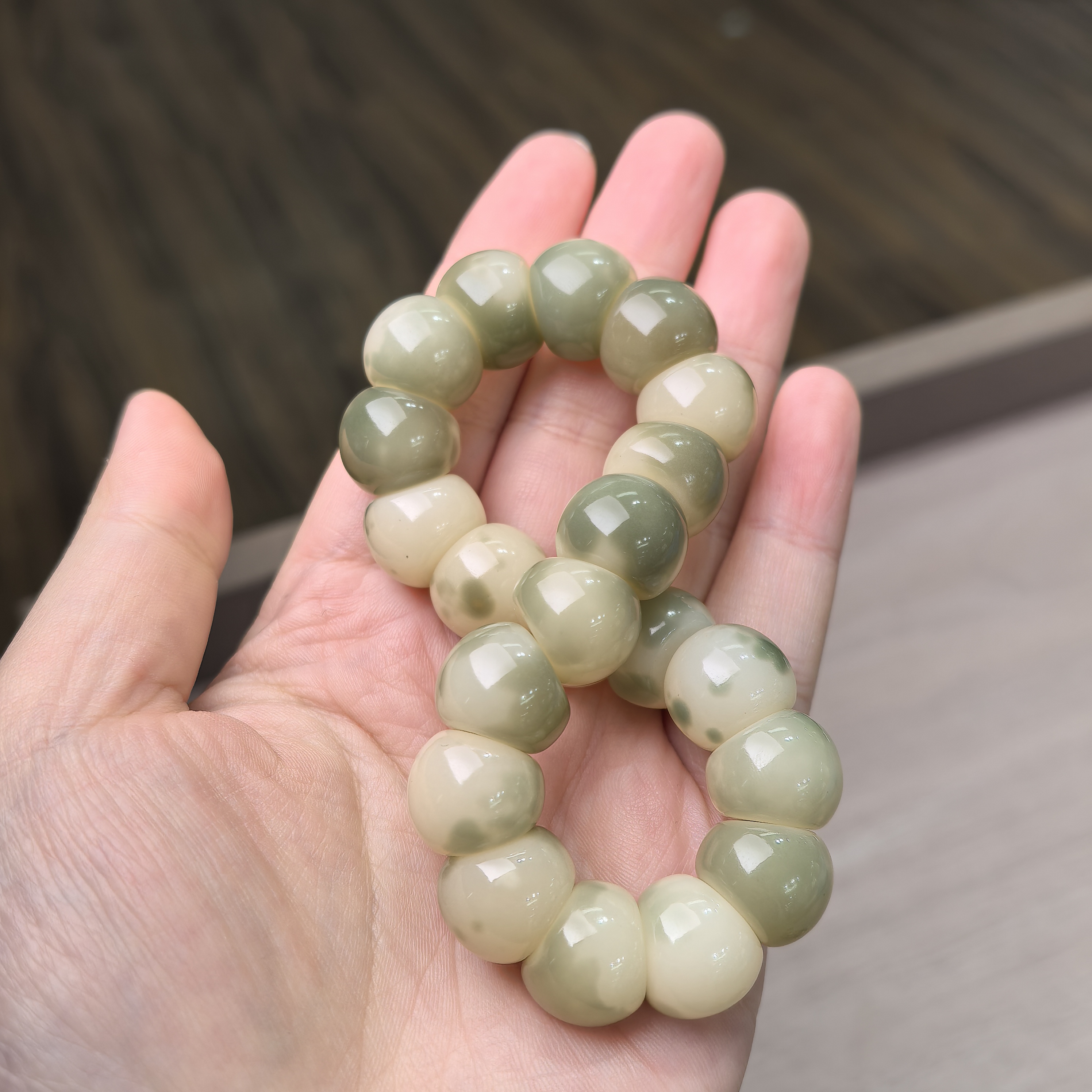 【上新了故宫】【柠檬之遇】菩提根飘花青柠14.5mm左右单圈手串