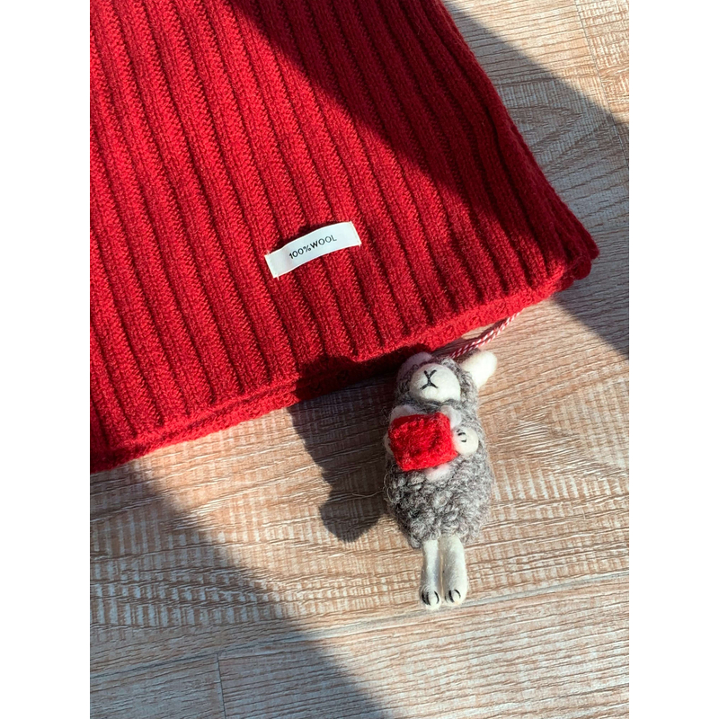 澳洲羊毛纯羊毛圣诞红围巾针织秋冬保暖纯色围脖情侣