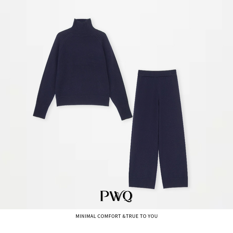 【深海套装】套装100羊毛高领长袖上衣松紧腰直筒裤SS-25120428-DK