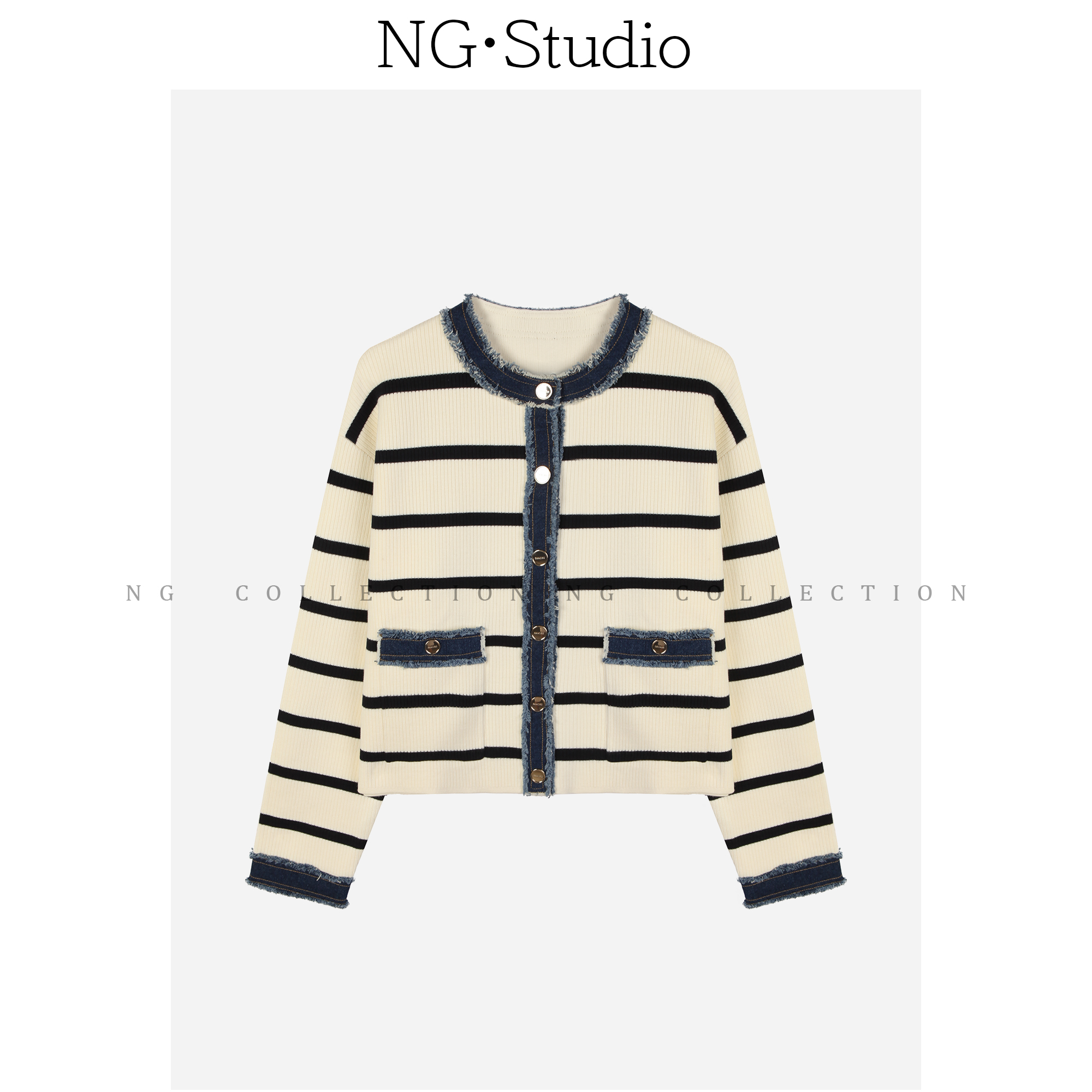 【NG·Studio】撞色条纹牛仔针织开衫预NGQ5MY5796
