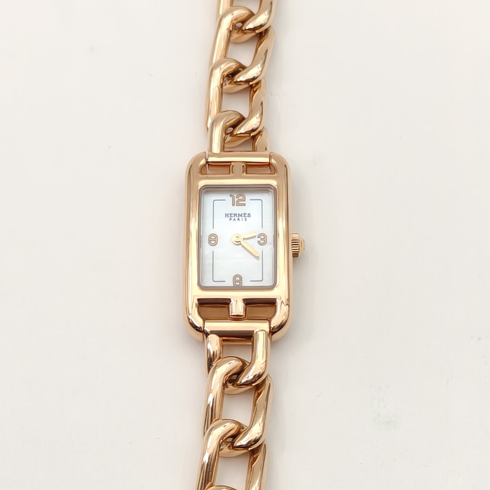 99新 Hermes/爱马仕 小花6珊 玫瑰金贝母盘腕表W049573WW00