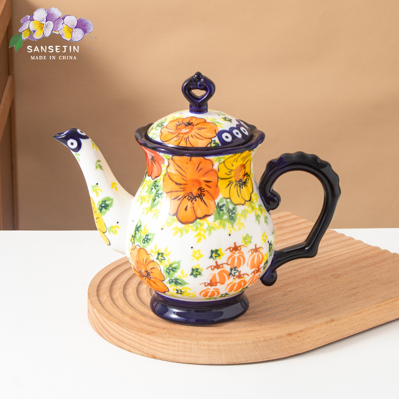 KUZ MUNQAK新疆包邮【南瓜色】釉下彩家用陶瓷大容量1000ml带盖茶壶