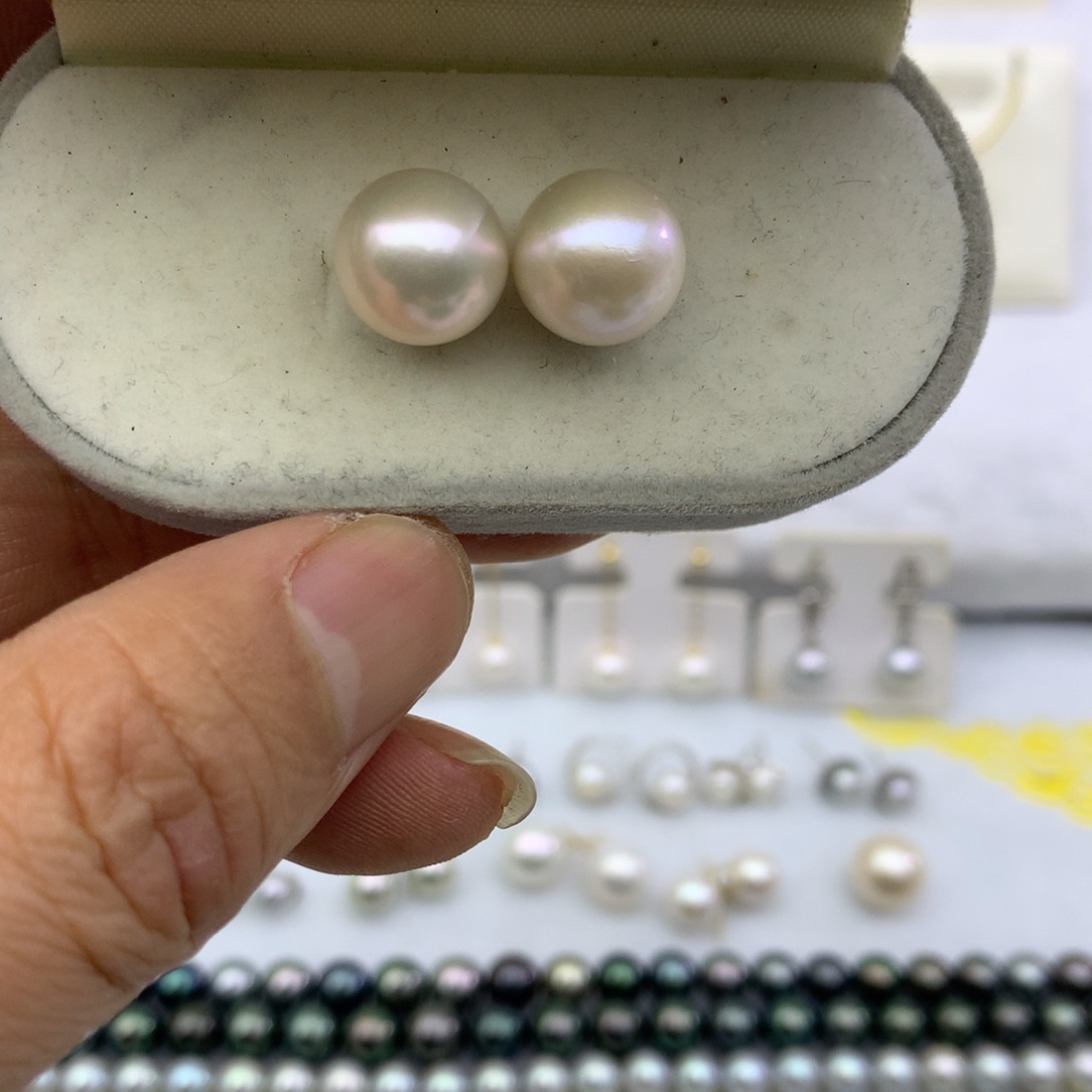 淡水珍珠耳钉银S925镶嵌