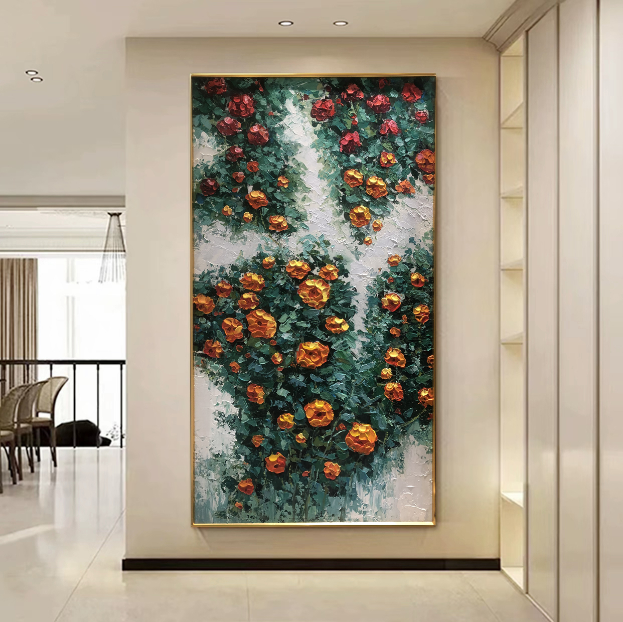 XG 21 《花赞蔷薇》现代山水手工油画玄关背景墙装饰画