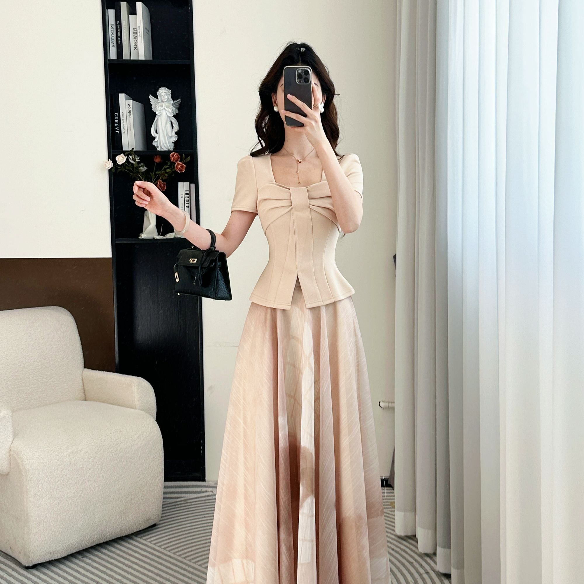 拉夏贝尔/25夏新时尚套装通勤风夏季轻熟显瘦上衣+半裙 10426 AXJ