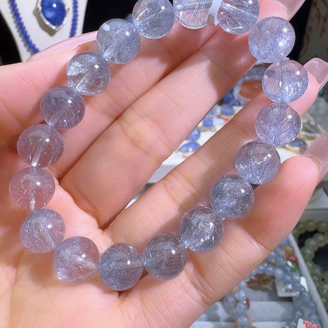 水晶手链未镶嵌林*天然巴西蓝钢丝手串