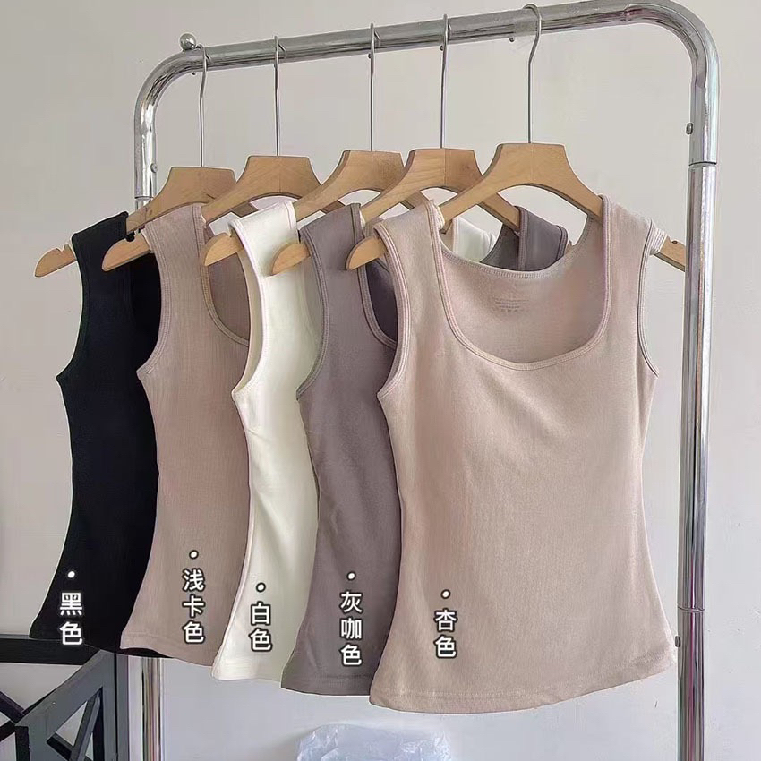 Meiky饼 简约百搭 方领一体杯带胸垫修身显瘦保暖背心 5色