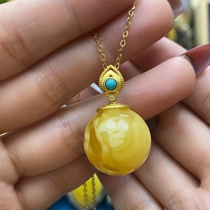 琥珀颈饰银S925镶嵌吊坠