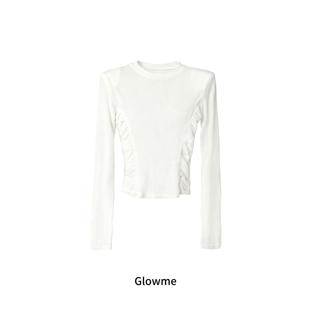 【Glowme】韩国|此刻心动显瘦百搭褶皱长袖上衣<no退换>