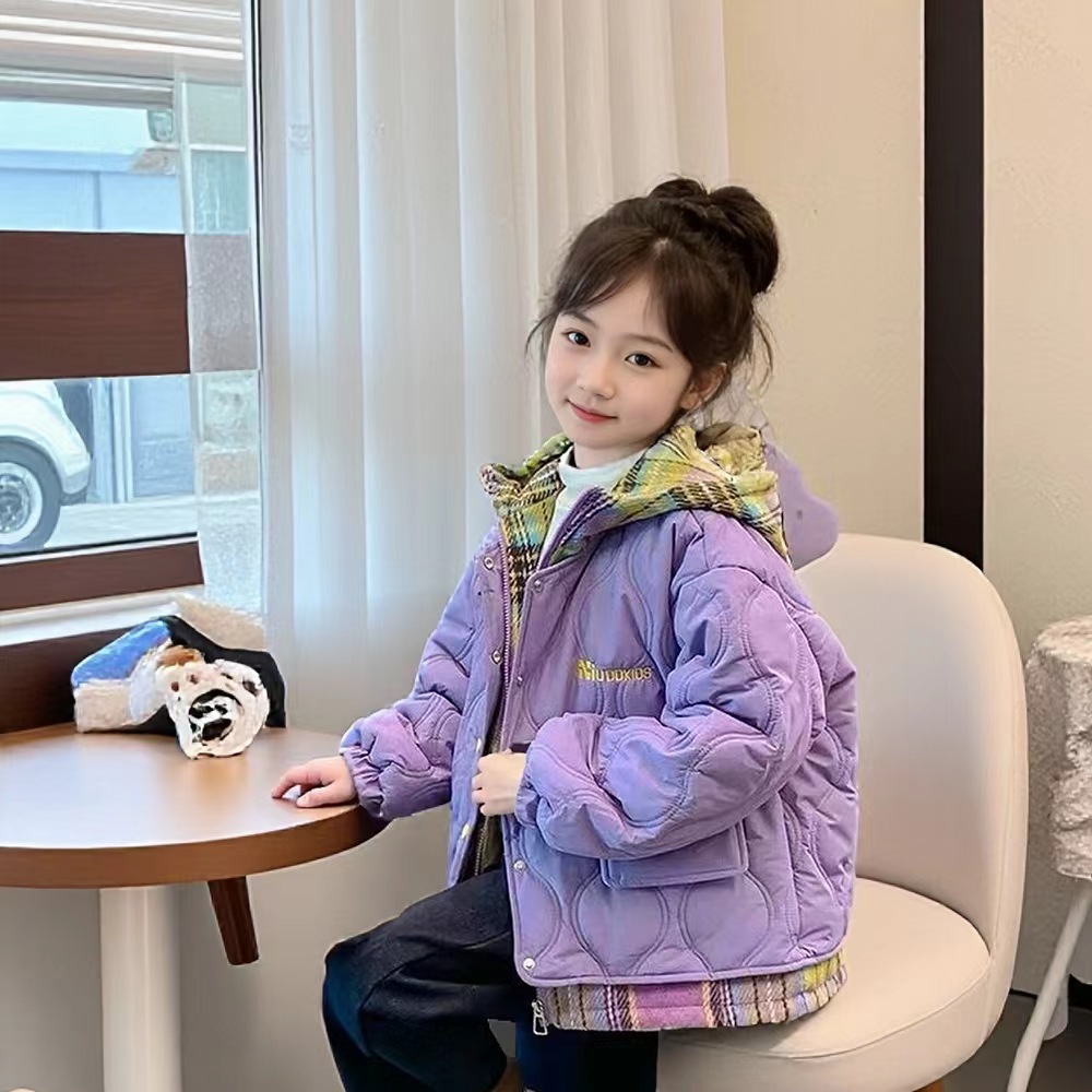 女童加绒外套秋冬款2025新款洋气儿童冬装棉衣夹棉女孩假两件上衣