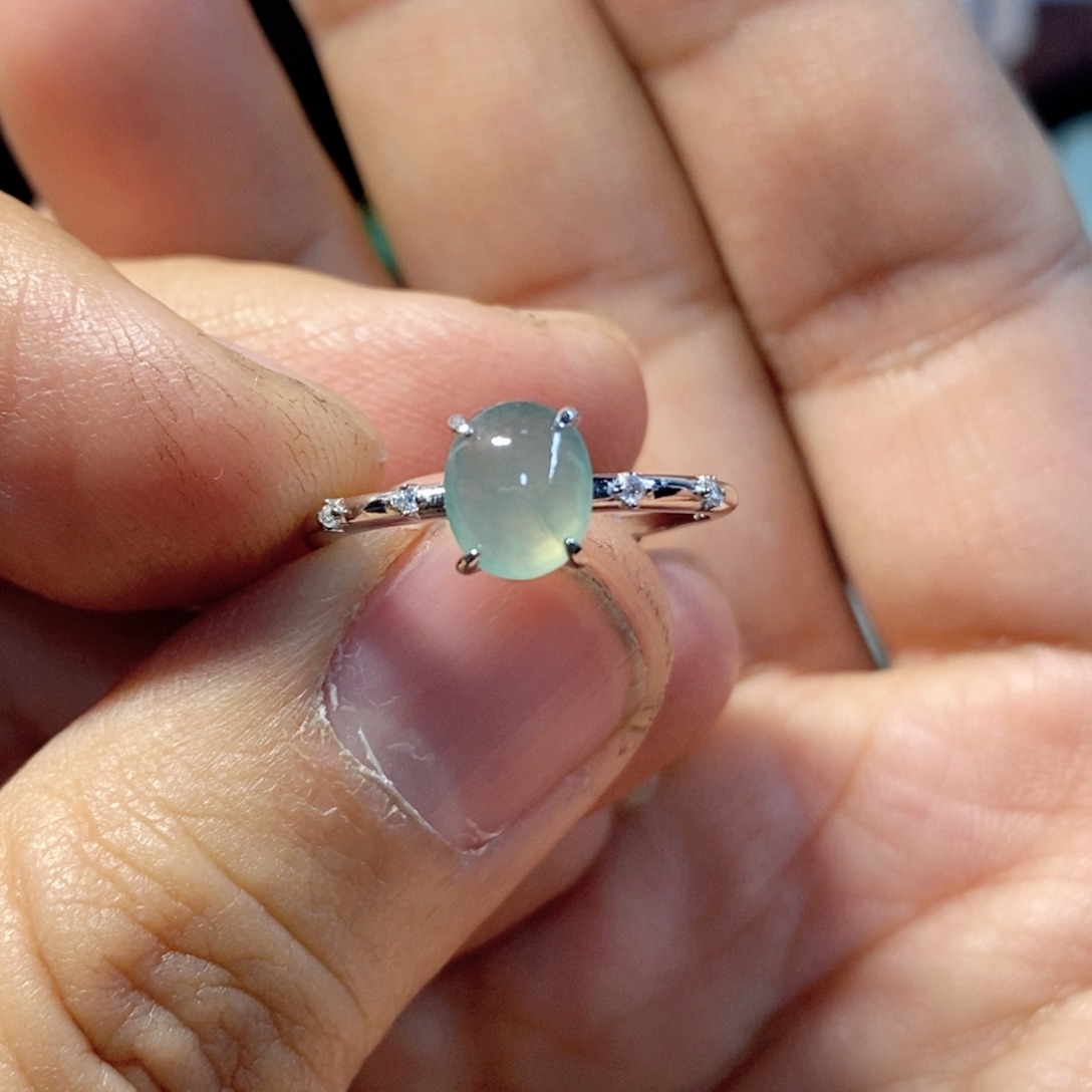 翡翠戒指银S925镶嵌缅甸翡翠A货戒指