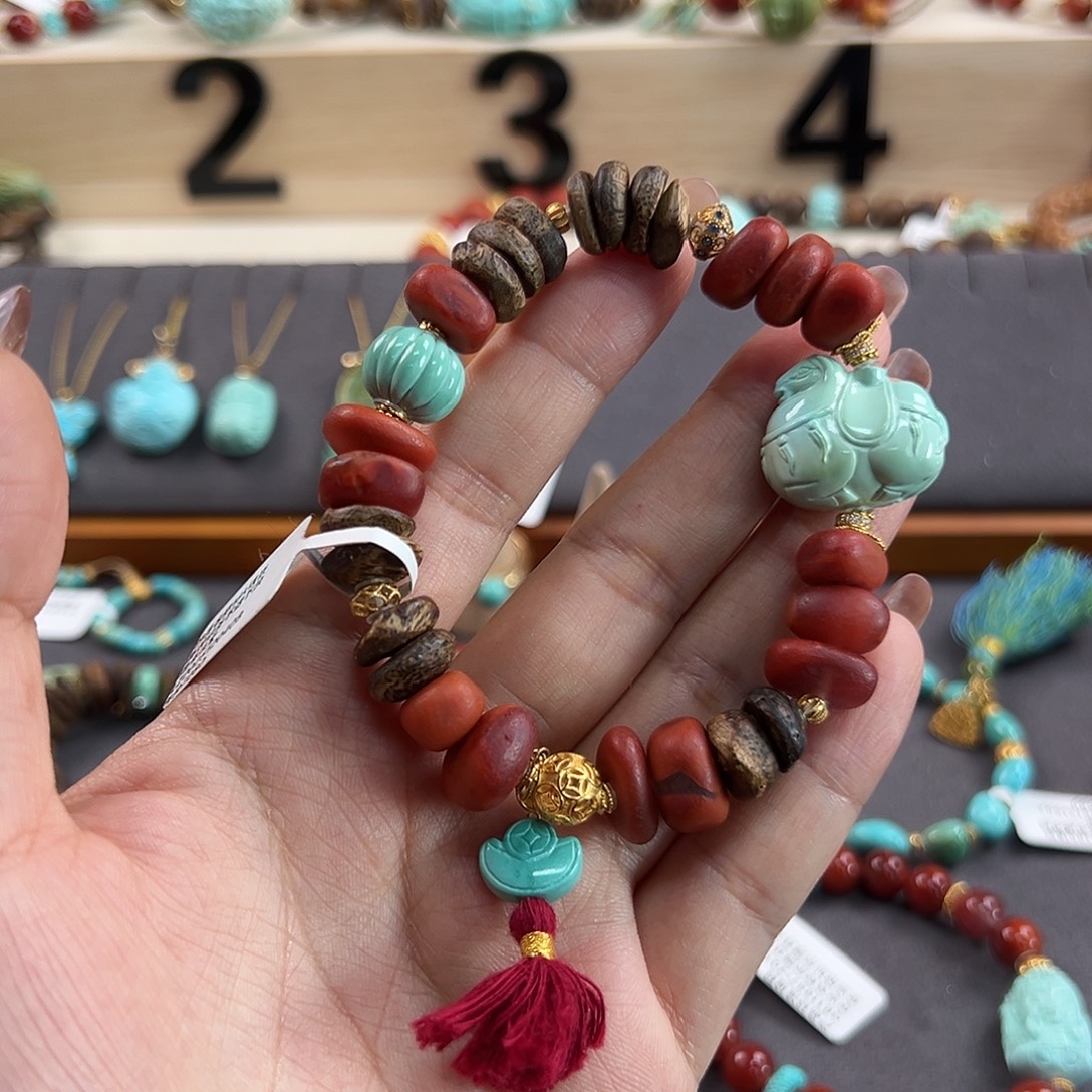 南红玛瑙18K金镶嵌手串南红藏扣唐马手串