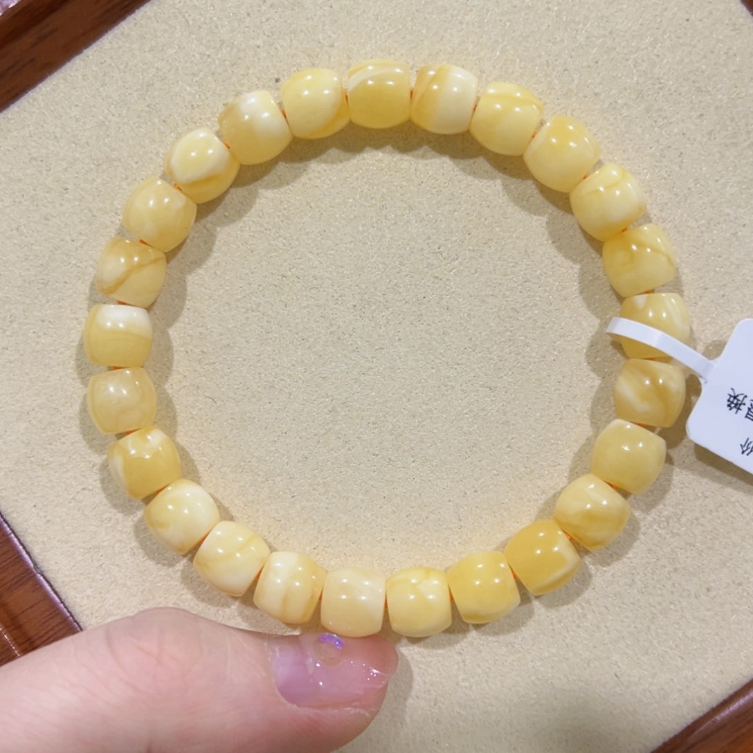 蜜蜡手链未镶嵌8m满蜡直切白花