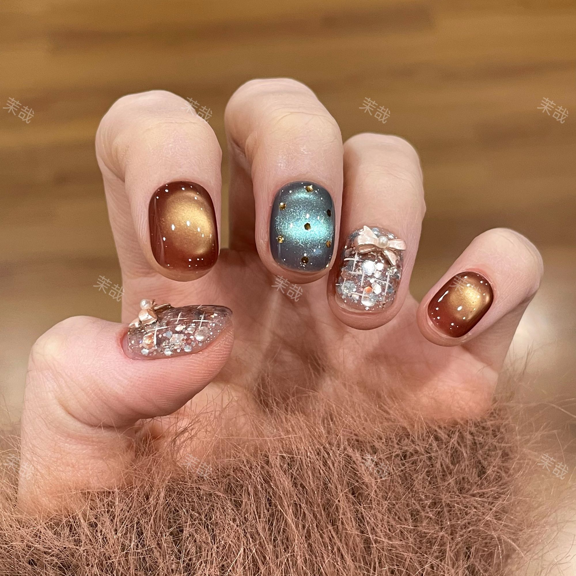 茉哉w现货【蓝调香风】纯手工定制拆卸穿戴甲A5179