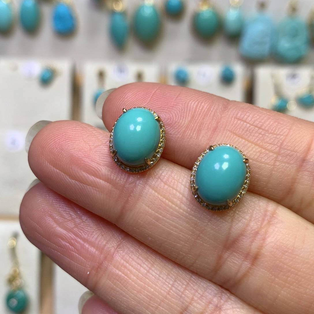 绿松石耳饰18K金镶嵌