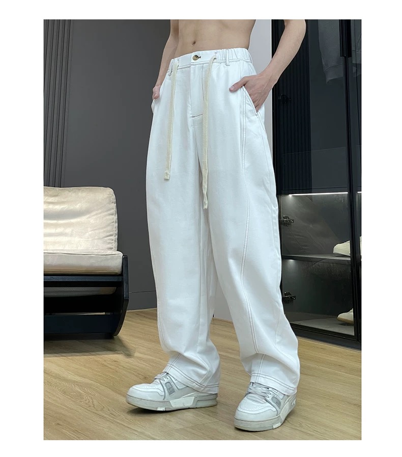 小众设计白色简约牛仔裤高级感男宽松直筒裤子系带阔腿裤25155