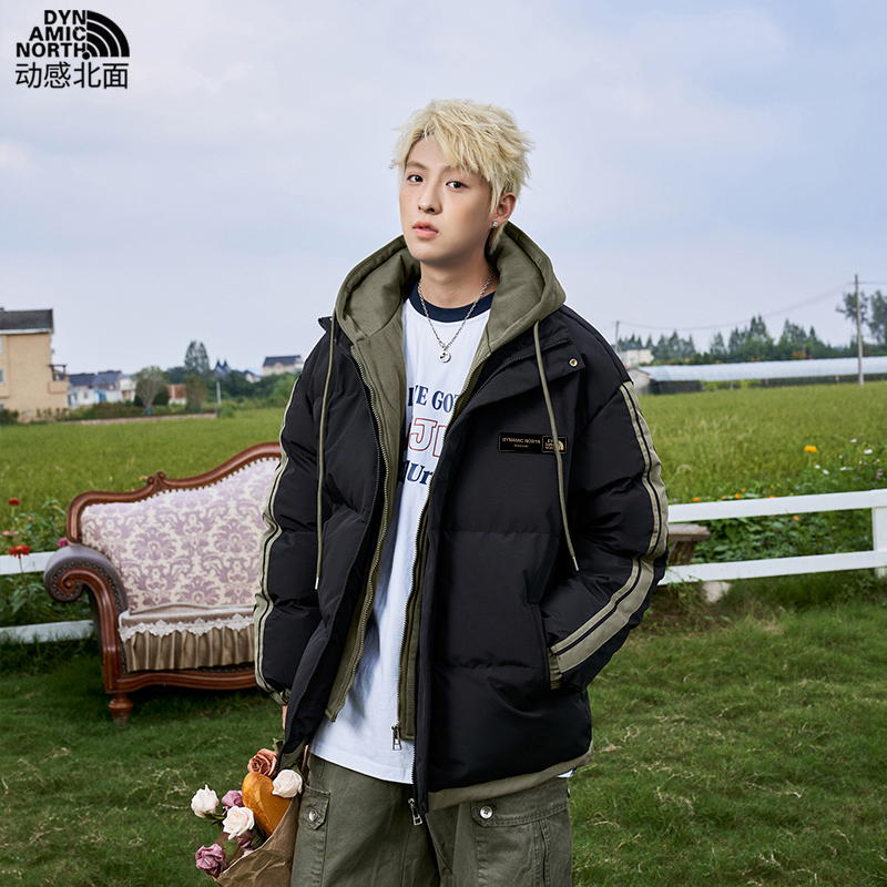 动感北面冬季假两件运动棉服加厚棉衣收口袖拉链百搭保暖连帽外套