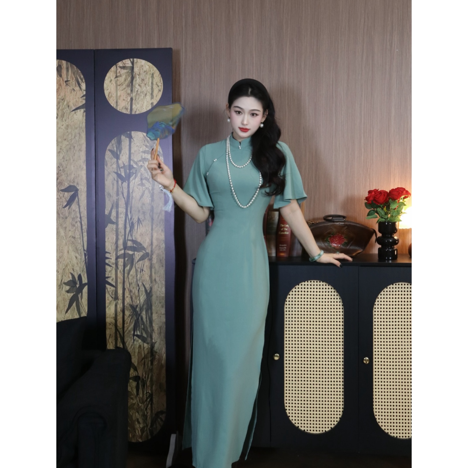 肆意【远山黛】新款国风新中式夏季纯色修身显瘦长款旗袍