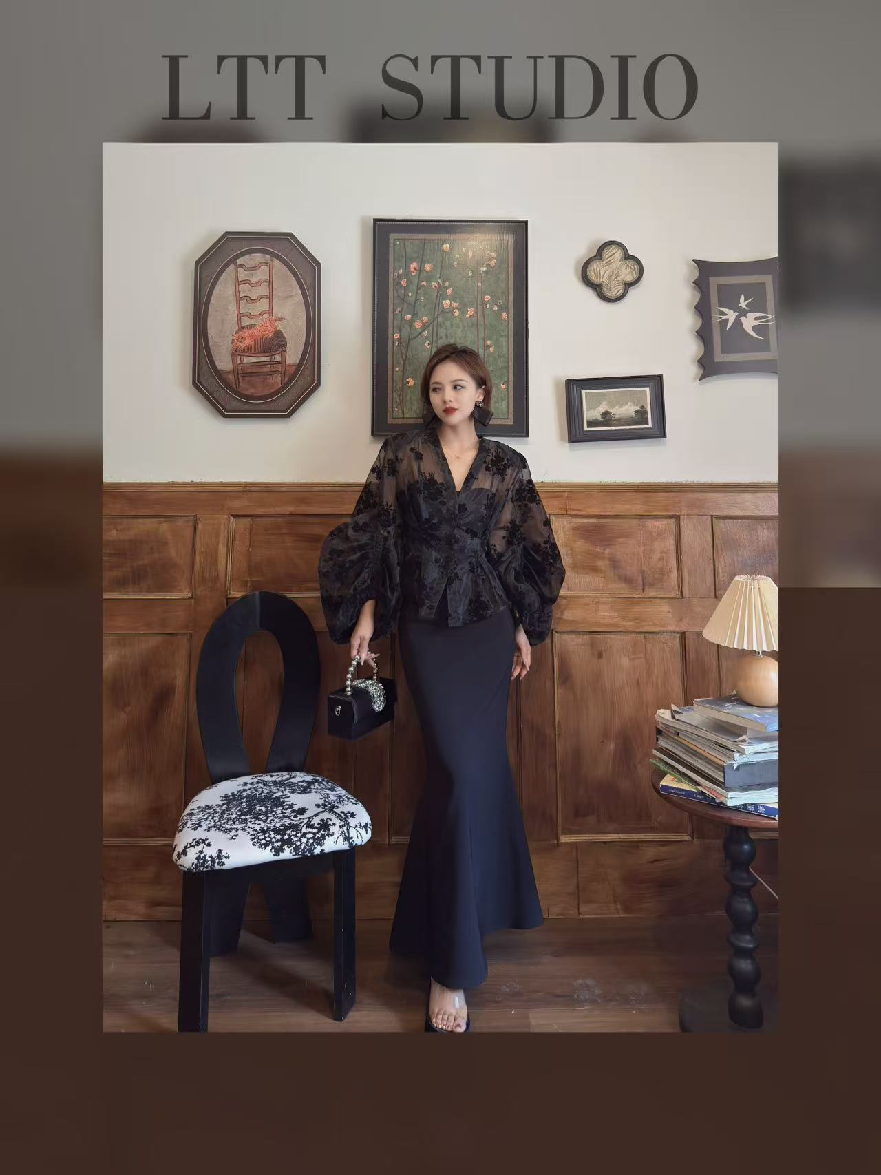 LTT STUDIO-新款时尚复古气质新中式国风薄款植绒刺绣收腰短衬衫