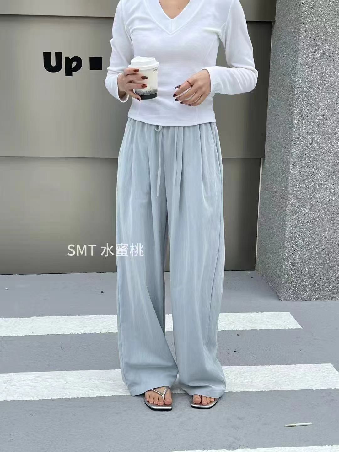 垂坠感裤子夏季薄款春夏夏季垂感时尚高腰休闲裤直筒裤宽松