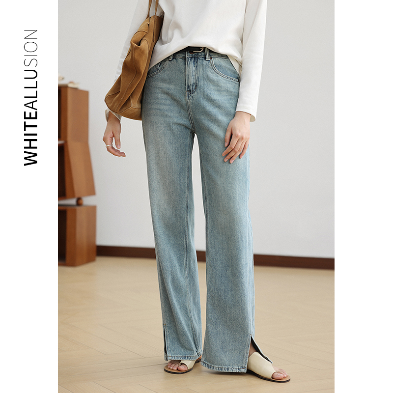 清仓【169】阔腿牛仔裤复古高腰宽松显瘦开叉长裤子直筒裤169