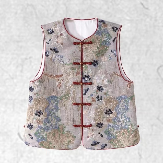 【小闲即欢】深圳原创新中式女装桑蚕丝马甲50051