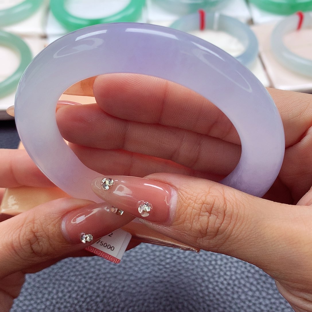 翡翠手镯未镶嵌56.57.58冰紫大胖圆 底妆好 不失紫