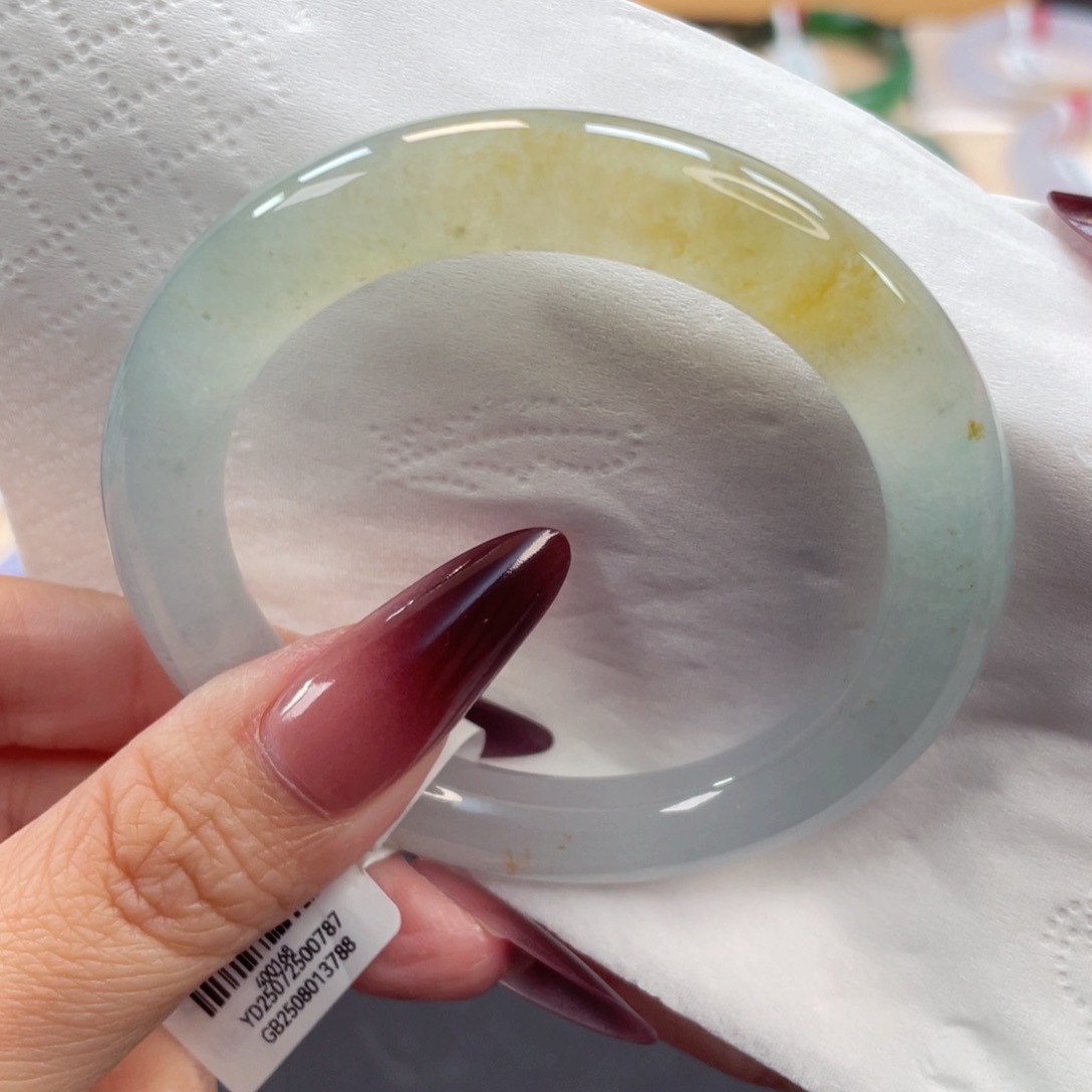 未镶嵌手镯翡翠22号52.3冰晴蓝飘黄旭日东升