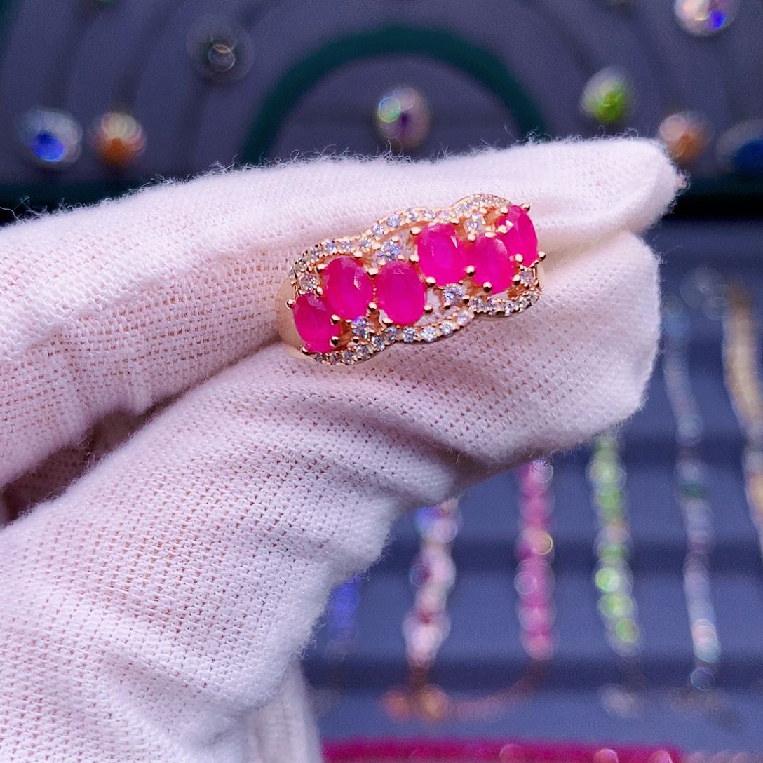 红宝石戒指银S925镶嵌