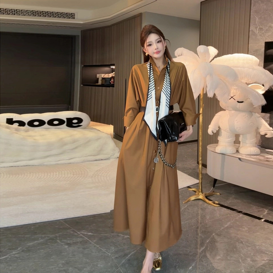 LIN春季新款气质通勤高级感收腰系连衣裙女2806