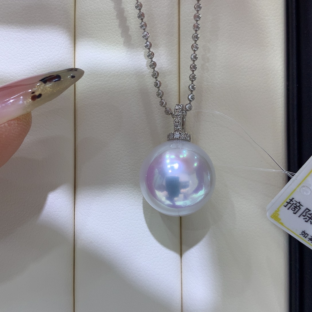 海水珍珠吊坠(不含链)18K金镶嵌近15mm澳白